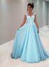 Blue A Line Chiffon Prom Dress with Appliques LBQ1546